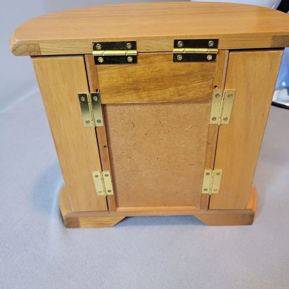 Vintage Mele Wooden Jewelry Box Armoire Heart Hardware Lining Mirror